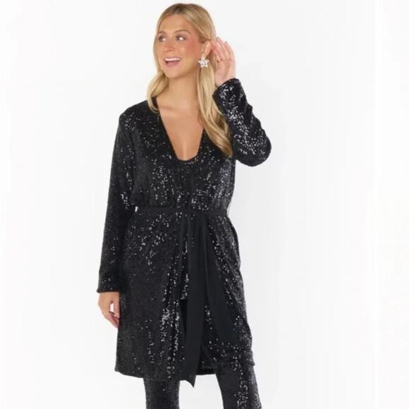 Show Me Your MuMu Jackets & Blazers - Show Me Your Mumu Encore Kimono Black Midnight Glitz Sequins Wrap Dress NWT XS